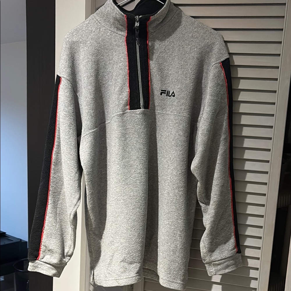 Fila Gray and Red Zip Up Fleece Sweater. GUC.